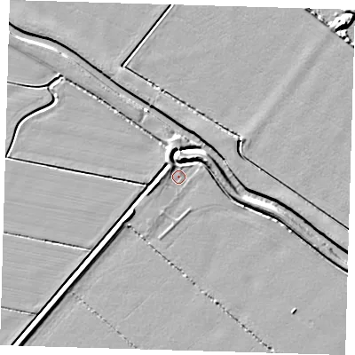 Shaded relief map of the ground around HU120QT, computed from Environment Agency LiDAR. The ground here sits at about 3 m above sea level and falls 5 m across the surrounding 800 m. Surface water reaching this point runs off ground lying to the west-south-west, 2.2 m higher.