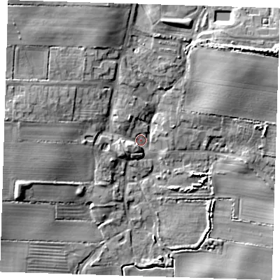 Shaded relief map of the ground around HU120TP, computed from Environment Agency LiDAR. The ground here sits at about 5 m above sea level and falls 14 m across the surrounding 800 m. Surface water reaching this point runs off ground lying to the north-north-west, 10.2 m higher.