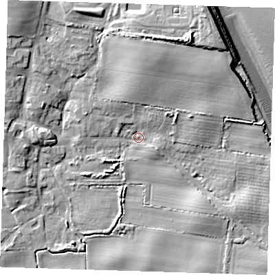 Shaded relief map of the ground around HU120TY, computed from Environment Agency LiDAR. The ground here sits at about 5 m above sea level and falls 17 m across the surrounding 800 m. Surface water reaching this point runs off ground lying to the north, 10.0 m higher.