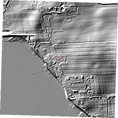 Shaded relief map of the ground around HU120UB, computed from Environment Agency LiDAR. The ground here sits at about 5 m above sea level and falls 9 m across the surrounding 800 m. Surface water reaching this point runs off ground lying to the south-east, 1.0 m higher.