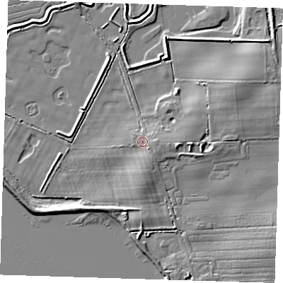 Shaded relief map of the ground around HU120UD, computed from Environment Agency LiDAR. The ground here sits at about 5 m above sea level and falls 6 m across the surrounding 800 m. Surface water reaching this point runs off ground lying to the east-south-east, 1.6 m higher.