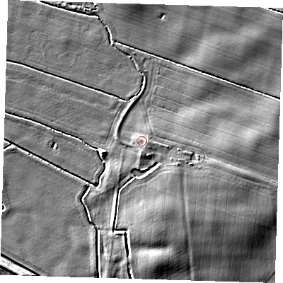 Shaded relief map of the ground around HU120UZ, computed from Environment Agency LiDAR. The ground here sits at about 4 m above sea level and falls 6 m across the surrounding 800 m. Surface water reaching this point runs off ground lying to the east, 1.5 m higher.