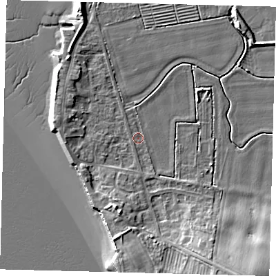 Shaded relief map of the ground around HU128AE, computed from Environment Agency LiDAR. The ground here sits at about 3 m above sea level and falls 14 m across the surrounding 800 m. Surface water reaching this point runs off ground lying to the south-south-east, 8.0 m higher.