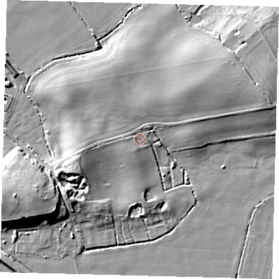 Shaded relief map of the ground around HU128AX, computed from Environment Agency LiDAR. The ground here sits at about 5 m above sea level and falls 23 m across the surrounding 800 m. Surface water reaching this point runs off ground lying to the east-north-east, 8.5 m higher.