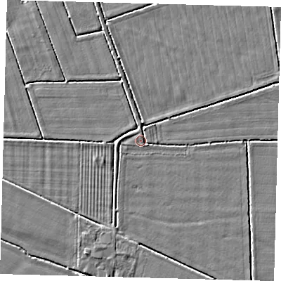 Shaded relief map of the ground around HU128AY, computed from Environment Agency LiDAR. The ground here sits at about 3 m above sea level and falls 3 m across the surrounding 800 m. Surface water reaching this point runs off ground lying to the south, 1.8 m higher.