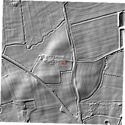 Shaded relief map of the ground around HU128BB, computed from Environment Agency LiDAR. The ground here sits at about 4 m above sea level and falls 6 m across the surrounding 800 m. Surface water reaching this point runs off ground lying to the south-south-west, 2.2 m higher.