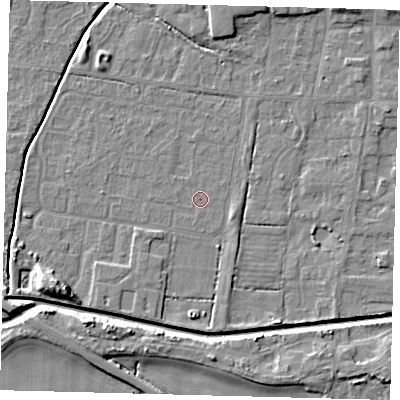 Shaded relief map of the ground around HU128BH, computed from Environment Agency LiDAR. The ground here sits at about 3 m above sea level and falls 7 m across the surrounding 800 m. Surface water reaching this point runs off ground lying to the north-east, 1.0 m higher.