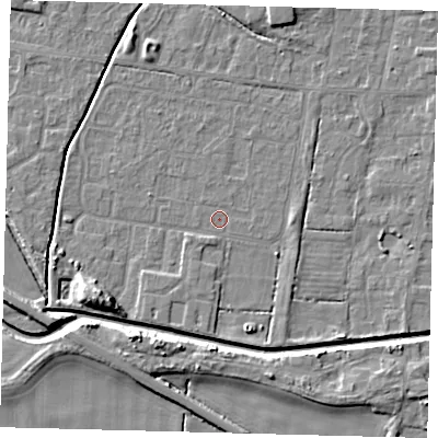 Shaded relief map of the ground around HU128BJ, computed from Environment Agency LiDAR. The ground here sits at about 3 m above sea level and falls 7 m across the surrounding 800 m. Surface water reaching this point runs off ground lying to the north-east, 1.0 m higher.