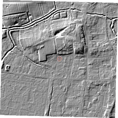 Shaded relief map of the ground around HU128BP, computed from Environment Agency LiDAR. The ground here sits at about 3 m above sea level and falls 7 m across the surrounding 800 m. Surface water reaching this point runs off ground lying to the north-north-east, 4.3 m higher.