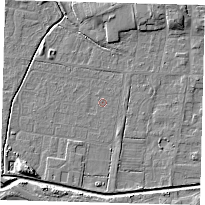 Shaded relief map of the ground around HU128BQ, computed from Environment Agency LiDAR. The ground here sits at about 3 m above sea level and falls 8 m across the surrounding 800 m. Surface water reaching this point runs off ground lying to the east-north-east, 0.8 m higher.