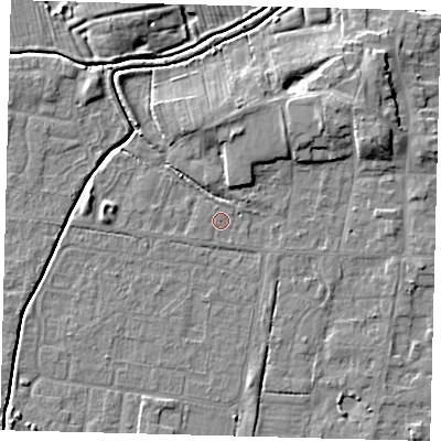 Shaded relief map of the ground around HU128BU, computed from Environment Agency LiDAR. The ground here sits at about 3 m above sea level and falls 7 m across the surrounding 800 m. Surface water reaching this point runs off ground lying to the east-north-east, 0.7 m higher.