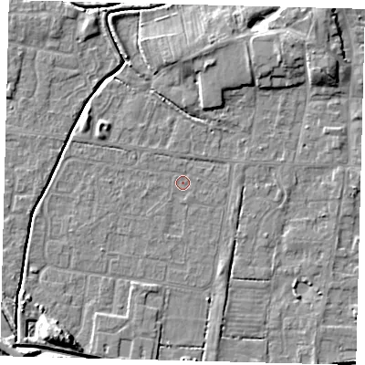Shaded relief map of the ground around HU128BX, computed from Environment Agency LiDAR. The ground here sits at about 3 m above sea level and falls 8 m across the surrounding 800 m. Surface water reaching this point runs off ground lying to the north-east, 5.8 m higher.