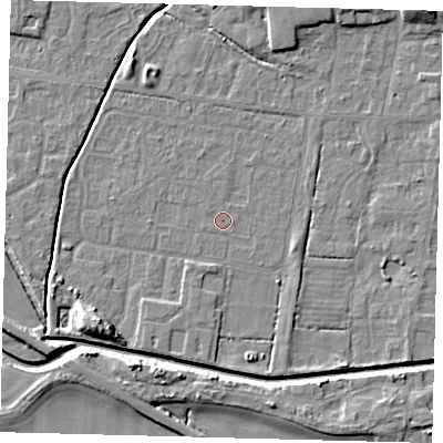 Shaded relief map of the ground around HU128BZ, computed from Environment Agency LiDAR. The ground here sits at about 3 m above sea level and falls 7 m across the surrounding 800 m. Surface water reaching this point runs off ground lying to the north-north-east, 0.6 m higher.