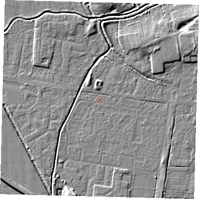 Shaded relief map of the ground around HU128DD, computed from Environment Agency LiDAR. The ground here sits at about 3 m above sea level and falls 7 m across the surrounding 800 m. Surface water reaching this point runs off ground lying to the west-north-west, 0.7 m higher.