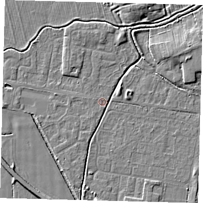 Shaded relief map of the ground around HU128DE, computed from Environment Agency LiDAR. The ground here sits at about 3 m above sea level and falls 6 m across the surrounding 800 m. Surface water reaching this point runs off ground lying to the south-west, 1.2 m higher.