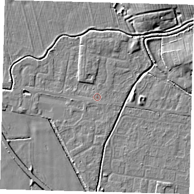 Shaded relief map of the ground around HU128DF, computed from Environment Agency LiDAR. The ground here sits at about 3 m above sea level and falls 6 m across the surrounding 800 m. Surface water reaching this point runs off ground lying to the south, 0.6 m higher.