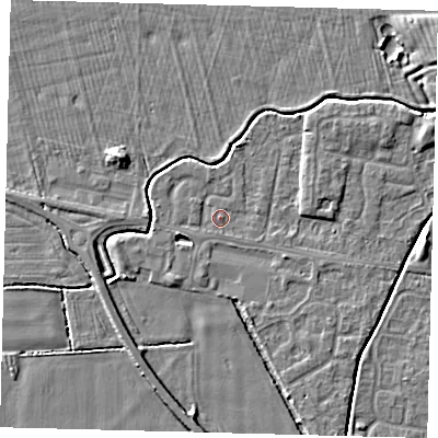 Shaded relief map of the ground around HU128DJ, computed from Environment Agency LiDAR. The ground here sits at about 3 m above sea level and falls 5 m across the surrounding 800 m. The ground contributing surface water to this point lies to the south.