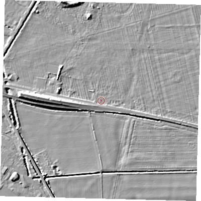Shaded relief map of the ground around HU128DL, computed from Environment Agency LiDAR. The ground here sits at about 2 m above sea level and falls 10 m across the surrounding 800 m. Surface water reaching this point runs off ground lying to the west-south-west, 1.1 m higher.