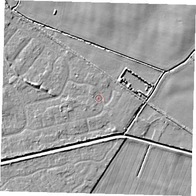 Shaded relief map of the ground around HU128DP, computed from Environment Agency LiDAR. The ground here sits at about 3 m above sea level and falls 5 m across the surrounding 800 m. Surface water reaching this point runs off ground lying to the north-north-west, 1.0 m higher.