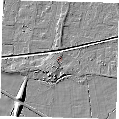 Shaded relief map of the ground around HU128DU, computed from Environment Agency LiDAR. The ground here sits at about 3 m above sea level and falls 9 m across the surrounding 800 m. Surface water reaching this point runs off ground lying to the south-south-west, 3.7 m higher.