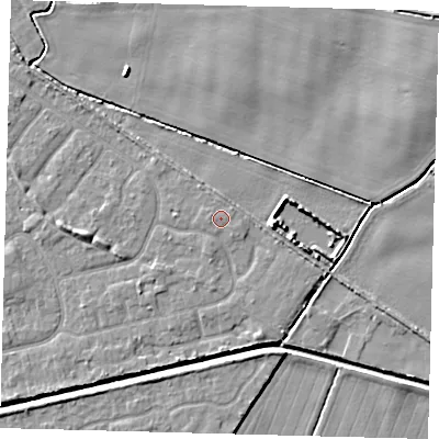 Shaded relief map of the ground around HU128DW, computed from Environment Agency LiDAR. The ground here sits at about 3 m above sea level and falls 5 m across the surrounding 800 m. The ground contributing surface water to this point lies to the west-south-west.