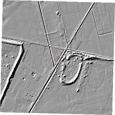 Shaded relief map of the ground around HU128DX, computed from Environment Agency LiDAR. The ground here sits at about 2 m above sea level and falls 6 m across the surrounding 800 m. Surface water reaching this point runs off ground lying to the west-south-west, 1.9 m higher.