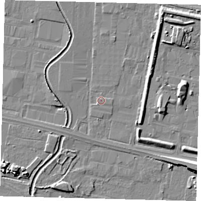 Shaded relief map of the ground around HU128EE, computed from Environment Agency LiDAR. The ground here sits at about 3 m above sea level and falls 9 m across the surrounding 800 m. Surface water reaching this point runs off ground lying to the east-south-east, 0.7 m higher.