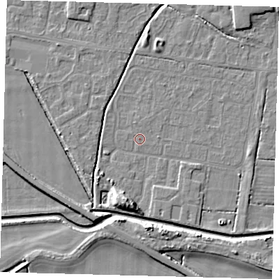 Shaded relief map of the ground around HU128EG, computed from Environment Agency LiDAR. The ground here sits at about 3 m above sea level and falls 7 m across the surrounding 800 m. Surface water reaching this point runs off ground lying to the south-south-west, 6.9 m higher.