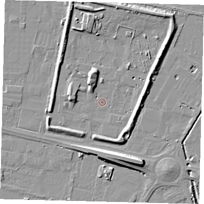 Shaded relief map of the ground around HU128EY, computed from Environment Agency LiDAR. The ground here sits at about 2 m above sea level and falls 12 m across the surrounding 800 m. Surface water reaching this point runs off ground lying to the south-south-west, 6.6 m higher.