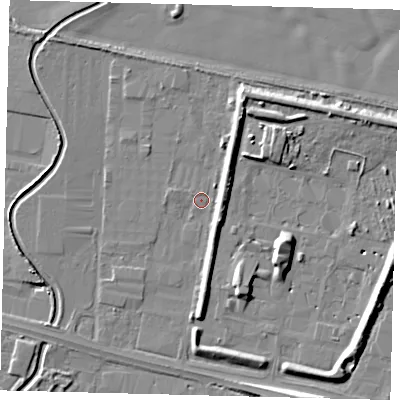 Shaded relief map of the ground around HU128FB, computed from Environment Agency LiDAR. The ground here sits at about 3 m above sea level and falls 9 m across the surrounding 800 m. Surface water reaching this point runs off ground lying to the south-west, 1.6 m higher.