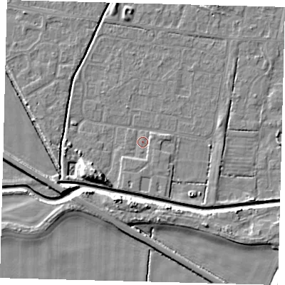 Shaded relief map of the ground around HU128FE, computed from Environment Agency LiDAR. The ground here sits at about 3 m above sea level and falls 7 m across the surrounding 800 m. Surface water reaching this point runs off ground lying to the south, 1.1 m higher.