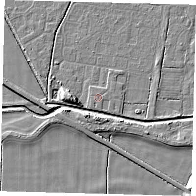 Shaded relief map of the ground around HU128FJ, computed from Environment Agency LiDAR. The ground here sits at about 3 m above sea level and falls 7 m across the surrounding 800 m. Surface water reaching this point runs off ground lying to the east-north-east, 0.6 m higher.