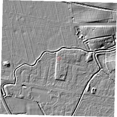 Shaded relief map of the ground around HU128FL, computed from Environment Agency LiDAR. The ground here sits at about 3 m above sea level and falls 6 m across the surrounding 800 m. Surface water reaching this point runs off ground lying to the south, 1.7 m higher.