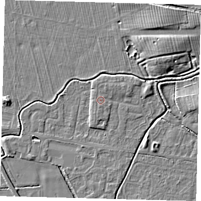 Shaded relief map of the ground around HU128FN, computed from Environment Agency LiDAR. The ground here sits at about 3 m above sea level and falls 6 m across the surrounding 800 m. Surface water reaching this point runs off ground lying to the north-north-east, 0.8 m higher.