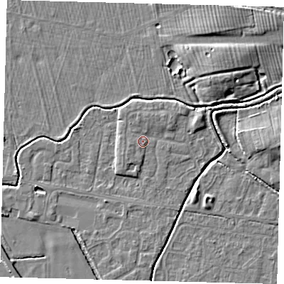 Shaded relief map of the ground around HU128FR, computed from Environment Agency LiDAR. The ground here sits at about 3 m above sea level and falls 6 m across the surrounding 800 m. Surface water reaching this point runs off ground lying to the north-north-east, 1.4 m higher.