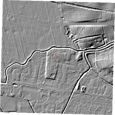 Shaded relief map of the ground around HU128FT, computed from Environment Agency LiDAR. The ground here sits at about 3 m above sea level and falls 6 m across the surrounding 800 m. Surface water reaching this point runs off ground lying to the north-east, 0.9 m higher.