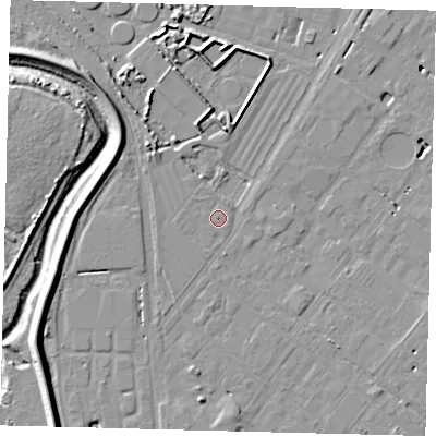 Shaded relief map of the ground around HU128GA, computed from Environment Agency LiDAR. The ground here sits at about 3 m above sea level and falls 8 m across the surrounding 800 m. Surface water reaching this point runs off ground lying to the north-west, 1.5 m higher.