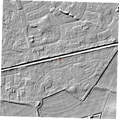 Shaded relief map of the ground around HU128GD, computed from Environment Agency LiDAR. The ground here sits at about 3 m above sea level and falls 5 m across the surrounding 800 m. Surface water reaching this point runs off ground lying to the east-north-east, 2.0 m higher.