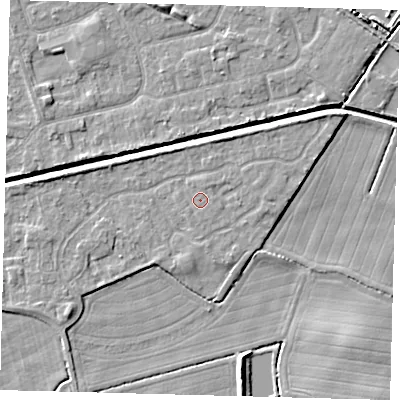 Shaded relief map of the ground around HU128GG, computed from Environment Agency LiDAR. The ground here sits at about 3 m above sea level and falls 6 m across the surrounding 800 m. Surface water reaching this point runs off ground lying to the north-north-east, 0.6 m higher.