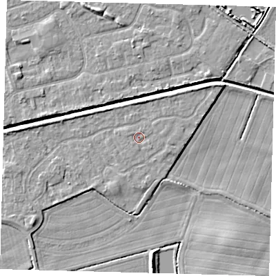 Shaded relief map of the ground around HU128GJ, computed from Environment Agency LiDAR. The ground here sits at about 3 m above sea level and falls 6 m across the surrounding 800 m. Surface water reaching this point runs off ground lying to the north-north-east, 0.7 m higher.