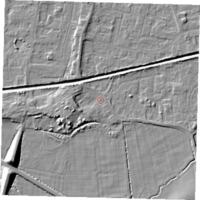 Shaded relief map of the ground around HU128HJ, computed from Environment Agency LiDAR. The ground here sits at about 3 m above sea level and falls 9 m across the surrounding 800 m. Surface water reaching this point runs off ground lying to the west-south-west, 3.7 m higher.