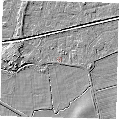 Shaded relief map of the ground around HU128HL, computed from Environment Agency LiDAR. The ground here sits at about 3 m above sea level and falls 6 m across the surrounding 800 m. Surface water reaching this point runs off ground lying to the north-east, 1.3 m higher.