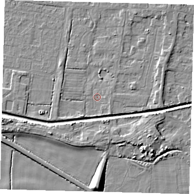 Shaded relief map of the ground around HU128HQ, computed from Environment Agency LiDAR. The ground here sits at about 2 m above sea level and falls 9 m across the surrounding 800 m. Surface water reaching this point runs off ground lying to the north-east, 3.2 m higher.