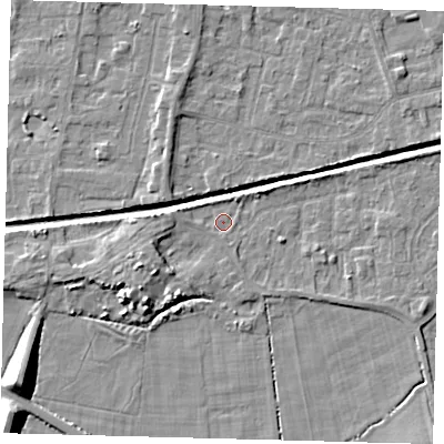 Shaded relief map of the ground around HU128HX, computed from Environment Agency LiDAR. The ground here sits at about 3 m above sea level and falls 9 m across the surrounding 800 m. Surface water reaching this point runs off ground lying to the south-west, 4.2 m higher.