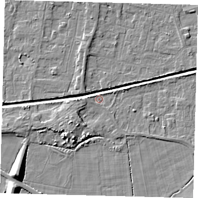 Shaded relief map of the ground around HU128HY, computed from Environment Agency LiDAR. The ground here sits at about 3 m above sea level and falls 9 m across the surrounding 800 m. Surface water reaching this point runs off ground lying to the south-west, 4.2 m higher.
