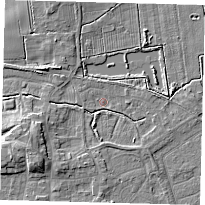 Shaded relief map of the ground around HU128JZ, computed from Environment Agency LiDAR. The ground here sits at about 3 m above sea level and falls 7 m across the surrounding 800 m. Surface water reaching this point runs off ground lying to the south-west, 6.6 m higher.