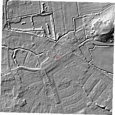 Shaded relief map of the ground around HU128LA, computed from Environment Agency LiDAR. The ground here sits at about 3 m above sea level and falls 11 m across the surrounding 800 m. Surface water reaching this point runs off ground lying to the west-north-west, 0.5 m higher.