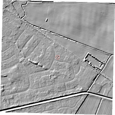 Shaded relief map of the ground around HU128LL, computed from Environment Agency LiDAR. The ground here sits at about 3 m above sea level and falls 5 m across the surrounding 800 m. Surface water reaching this point runs off ground lying to the east, 1.0 m higher.