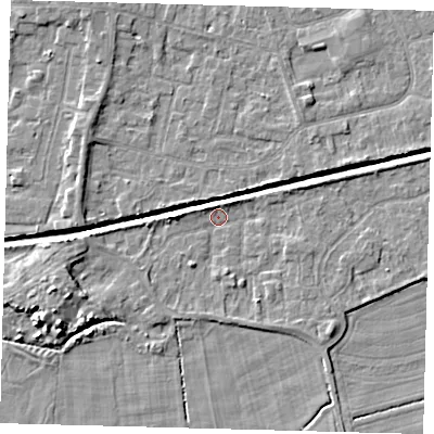 Shaded relief map of the ground around HU128LN, computed from Environment Agency LiDAR. The ground here sits at about 2 m above sea level and falls 6 m across the surrounding 800 m. Surface water reaching this point runs off ground lying to the west-south-west, 4.2 m higher.