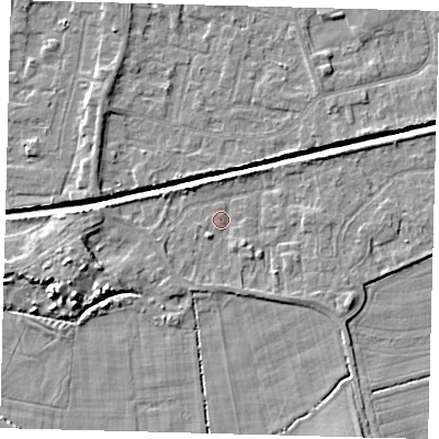 Shaded relief map of the ground around HU128LP, computed from Environment Agency LiDAR. The ground here sits at about 2 m above sea level and falls 6 m across the surrounding 800 m. Surface water reaching this point runs off ground lying to the west-south-west, 4.2 m higher.